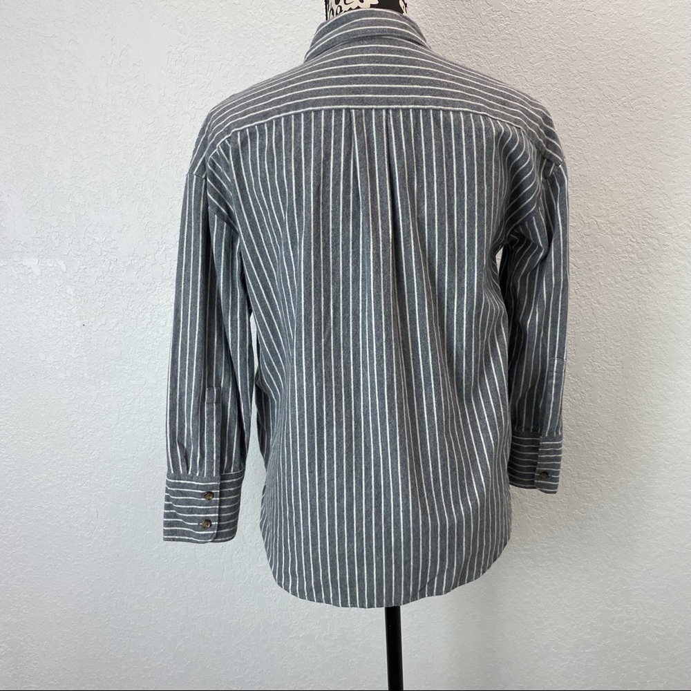 Madewell Westward Gray White Stripe Flannel Long Sleeve Button Front Shirt - Picture 6 of 12